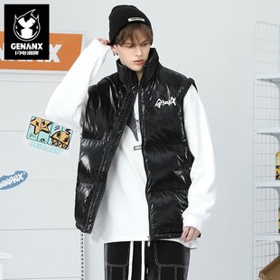 GENANX闪电潮牌冬季 子羽绒马甲 羽绒外套一衣两穿亮面免洗可拆卸袖