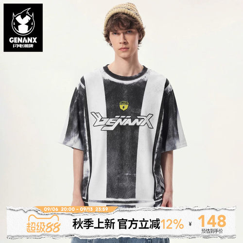 GENANX闪电潮牌球衣风T恤2026年夏季新款做旧印花复古运动感上衣