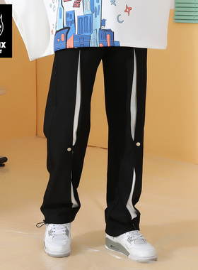 GENANX闪电潮牌黑色直筒运动休闲裤白色垂感裤子男女款春秋季长裤