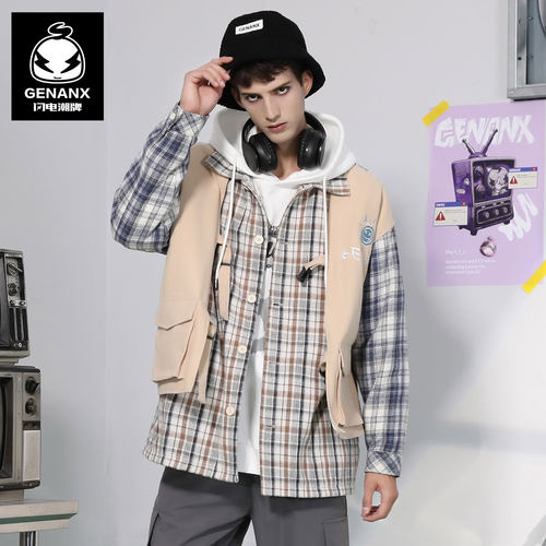 异料拼色｜绣花｜插扣马甲｜落肩｜格纹衬衫