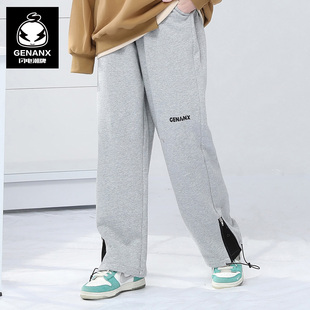 拼接拉链裤 卫裤 脚国潮秋季 街头美式 新款 GENANX闪电潮牌纯棉休闲裤