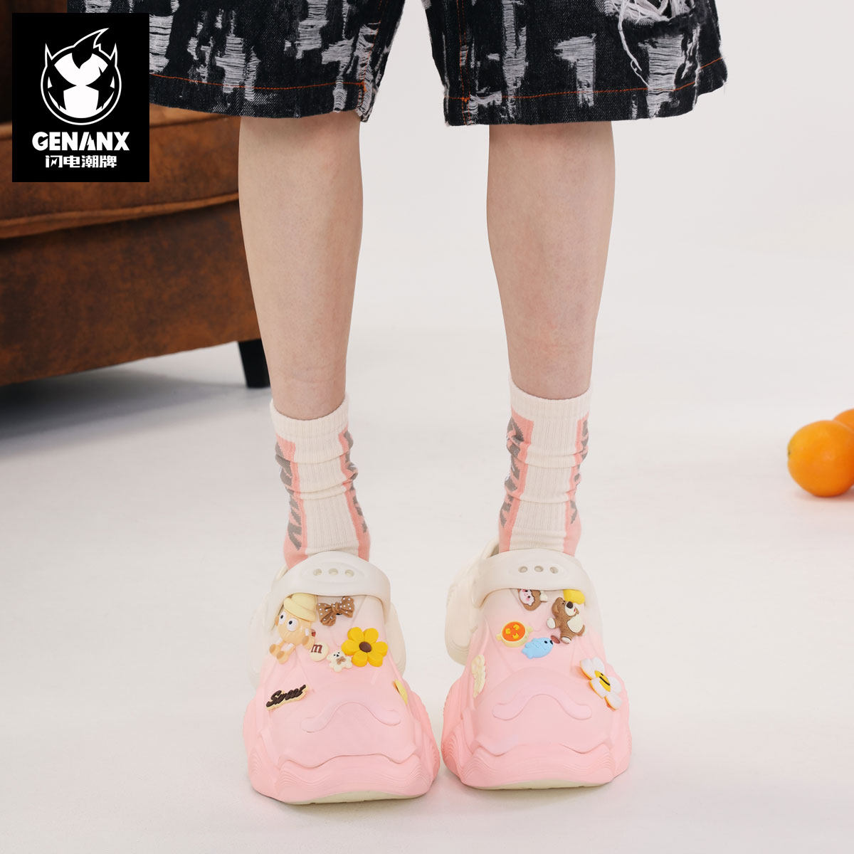 GENANX闪电潮牌2025夏季新款时尚凉鞋休闲日常厚底外出沙滩洞洞鞋