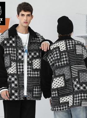 GENANX闪电潮牌棉服外套无性别高街时尚异料拼接情侣款羊羔绒棉衣