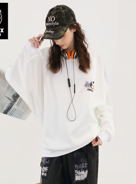 GENANX闪电潮牌2025秋季新款长袖上衣慵懒松弛气质情侣装白色卫衣