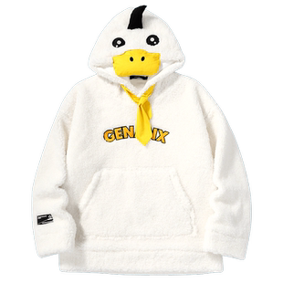 GENANX闪电潮牌陈奕恒同款冬季新款连帽领摇粒绒颗粒绒可爱卫衣男