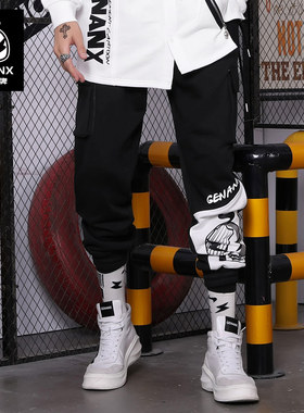 GENANX闪电潮牌运动裤男宽松运动新款多口袋印花收腿休闲裤男学生