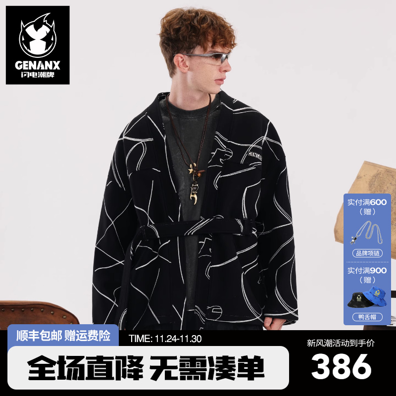GENANX闪电潮牌2025冬季新款呢子外套高街风复古设计高级感夹克男