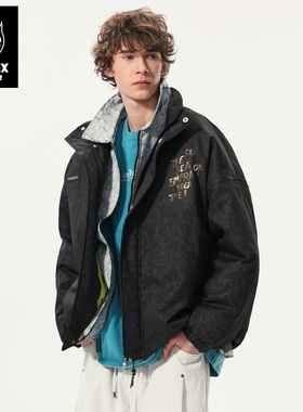 GENANX闪电潮牌2025冬季新款保暖厚外套简约百搭90绒黑白羽绒服男