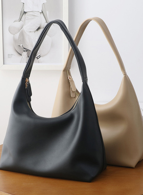 韩国软皮小众纯色大容量通勤腋下包温柔淑女休闲弯月单肩包ipad包