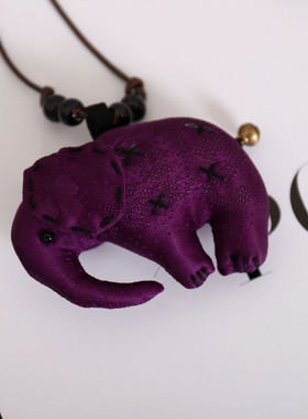 真丝香云纱国风立体大象项链