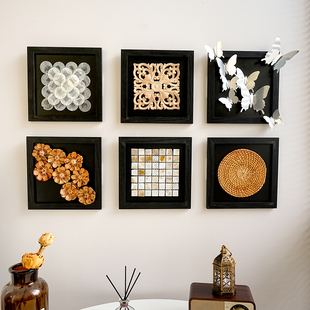 中古风挂墙相框正方形黑色壁饰家居壁挂挂件客厅玄关diy装饰画框