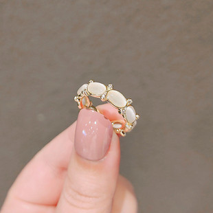 猫眼石戒指女ins小众设计感食指指环简约气质网红开口可调节戒子