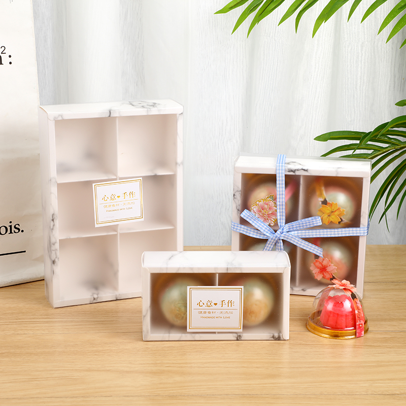 6粒装蛋黄酥包装盒80g大理石磨砂款抽屉式雪花酥盒冰皮月饼包装盒