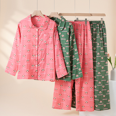 全棉双层纱卡通女可外穿家居服