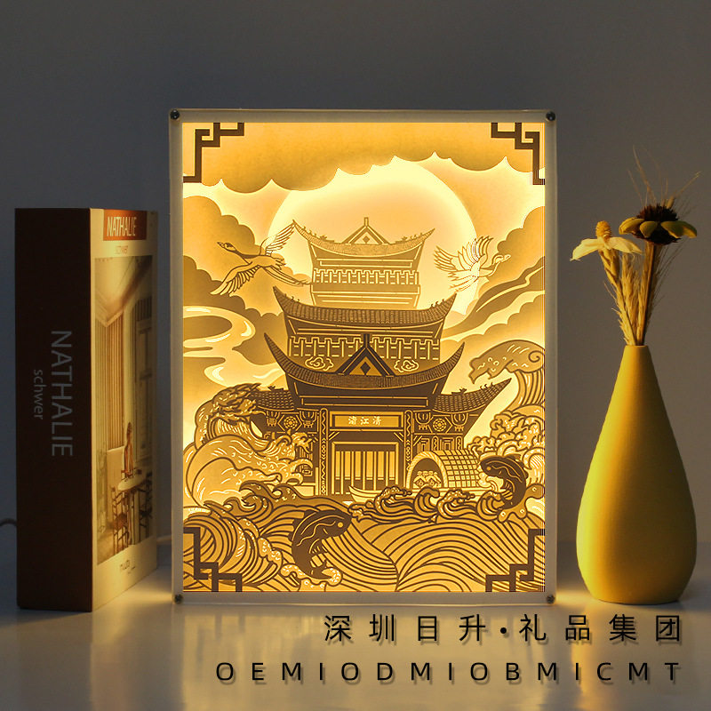 礼品创意小台灯小夜灯3d立体光影纸雕灯摆件古代风定制