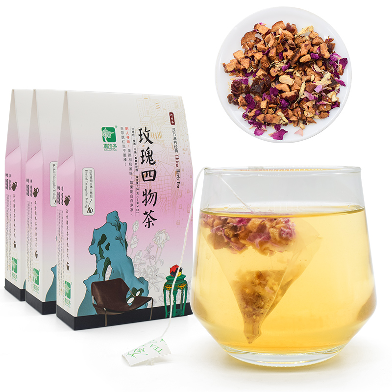 四物养颜桂圆重瓣红玫瑰三角花茶