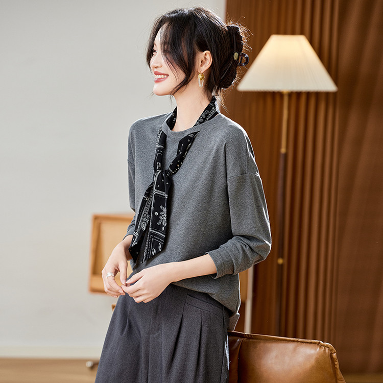 T恤韩系漂亮小上衣早秋别致小衫绝美巨好看的小上衣长袖斜肩t恤女