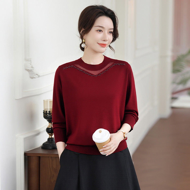 毛针织衫薄款长袖休闲风羊毛混纺套头宽松型圆领内搭