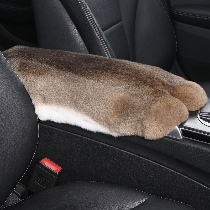 New net red car armrest box pad winter Rex rabbit plush leather central armrest box cover fur all-in-one universal