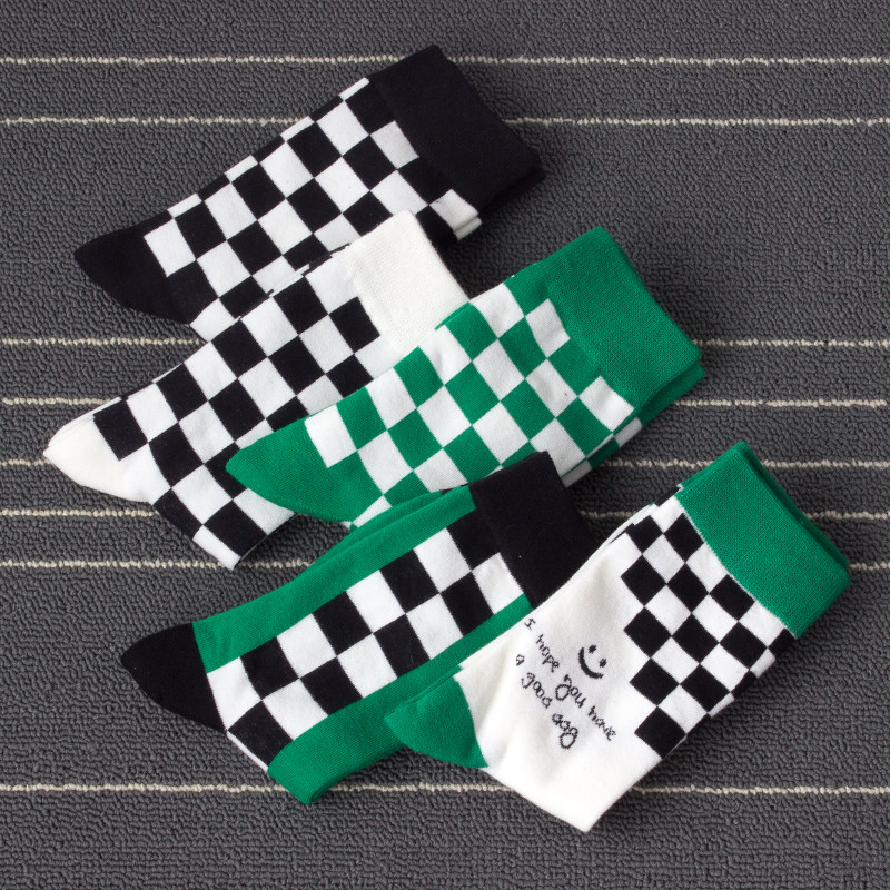 情侣款棋盘格纯棉防臭