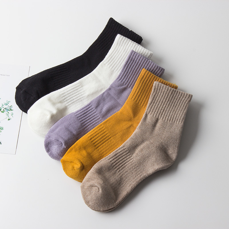 袜子女秋冬纯棉加厚毛巾底运动风中筒长袜克莱因蓝防臭黑色白色