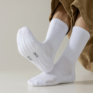 体育生白袜纯棉男生运动毛巾底吸汗防臭秋冬长袜加厚中筒袜
