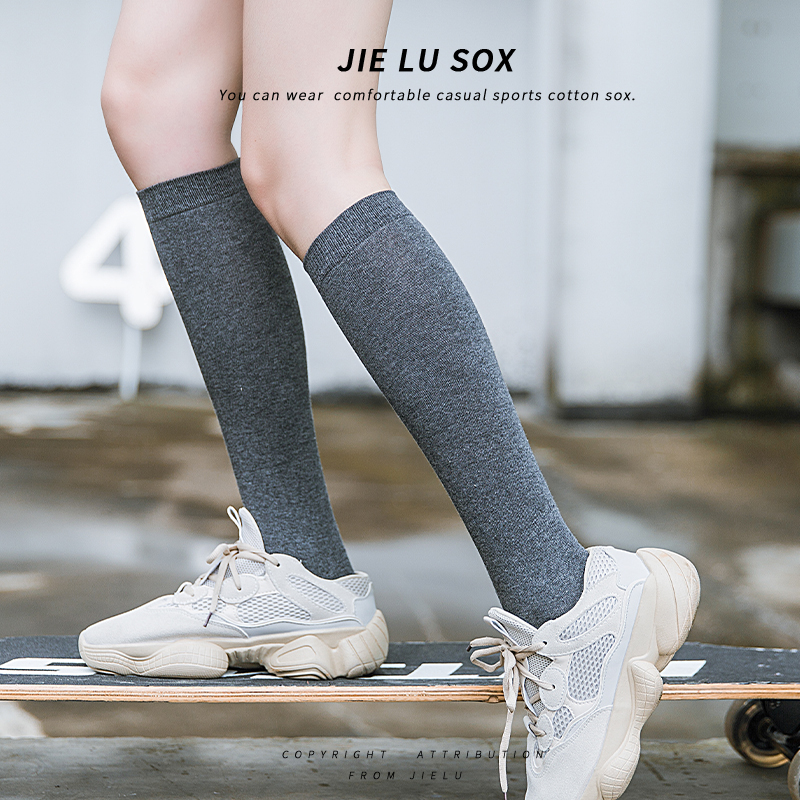 女春秋冬纯色安可拉红及膝袜纯棉黑色白色瘦腿jk长筒小腿袜子