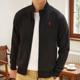 美国af小鹿高档商务拉链立领卫衣男开衫秋冬纯棉高端夹克衫外套潮