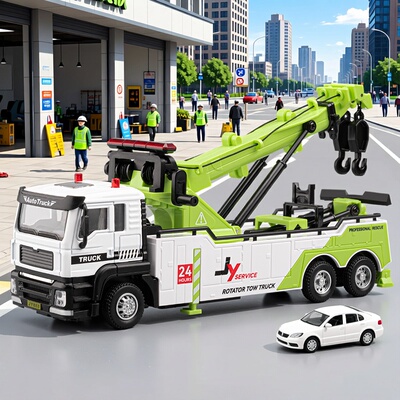 嘉业合金双钩吊车儿童道路抢险救援拖车运输车仿真男孩清障工程车