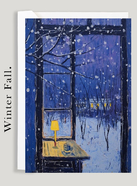 winterfall深冬来临 圣诞节新年元旦2024祝福贺卡明信片装饰墙卡
