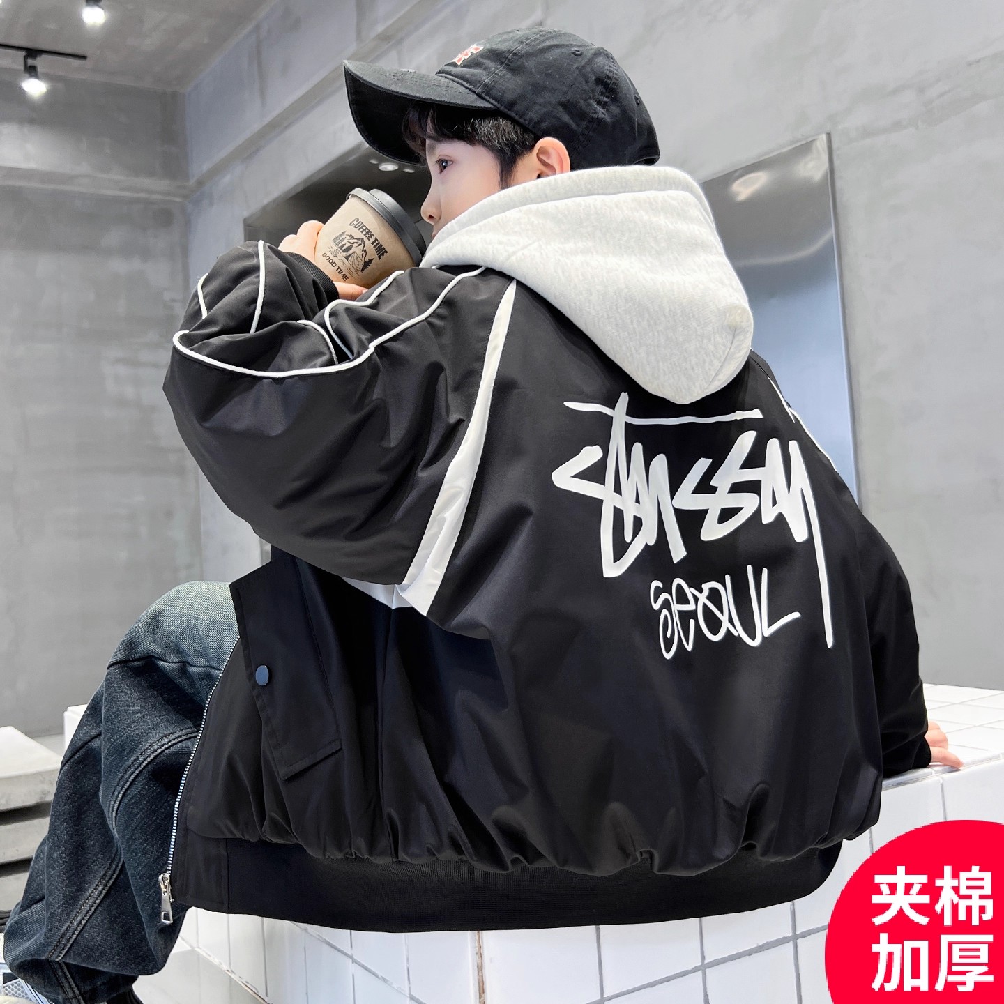 男童外套秋冬款夹棉加厚棒球服