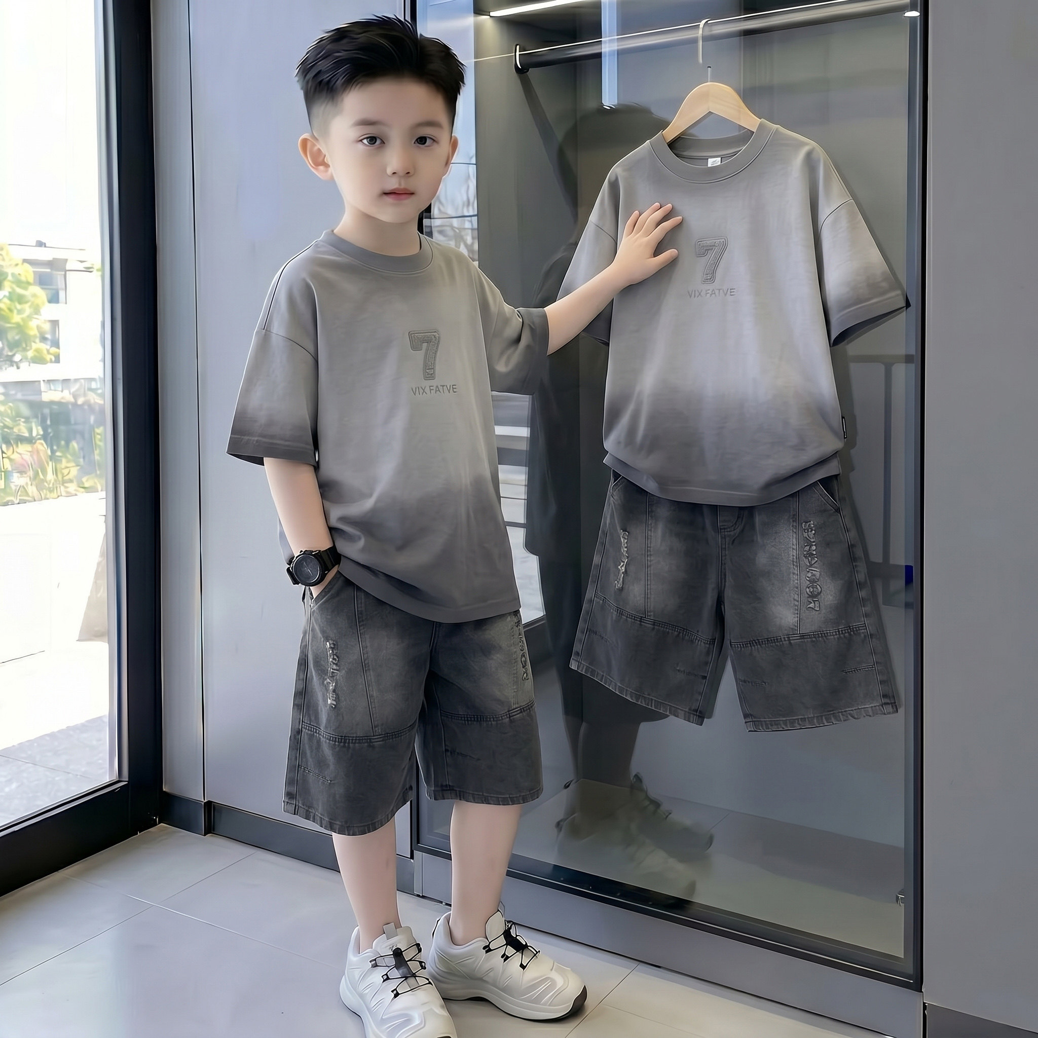 男童夏装套装2026新款青少年夏季休闲薄款运动男孩大儿童短袖酷帅