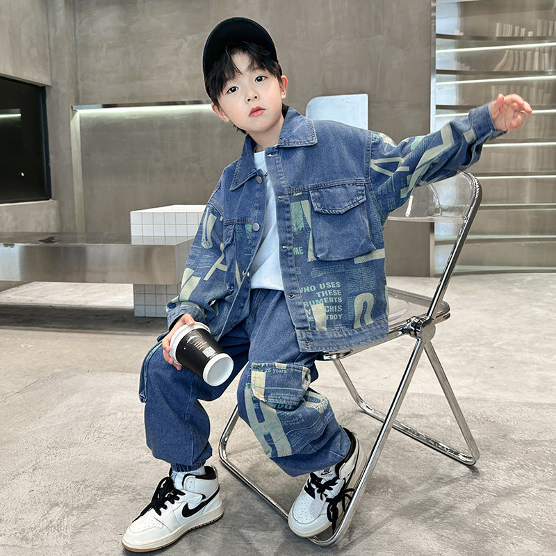 男童秋装牛仔套装2026新款儿童装大童春秋款炸街两件套潮酷帅衣服