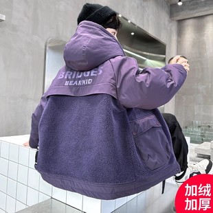 男童冬装羊羔绒外套2025新款加绒加厚冬季中大儿童男孩秋冬款棉服