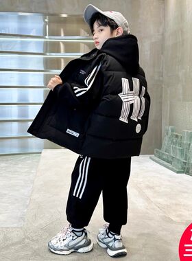男童套装秋冬季加绒加厚三件套