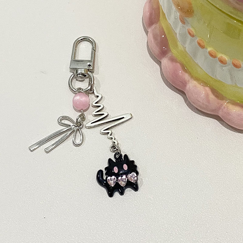 ORIGINAL COUPLE SWEET COOL PINK DIAMOND BLACK CAT KEYCHAIN Y2K ECG HANDMADE COUPLE KEYCHAIN GIRLFRIEND PENDANT