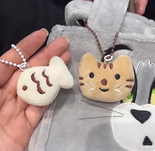 毛绒鱼和猫情侣钥匙扣书包挂件