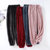 珊瑚绒睡裤 加肥暖暖裤 女冬天加绒加厚收口保暖法兰绒家居长裤 大码