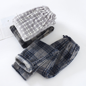 加厚法兰绒睡裤 格子直筒珊瑚绒家居裤 男冬季 加绒保暖中年高腰大码