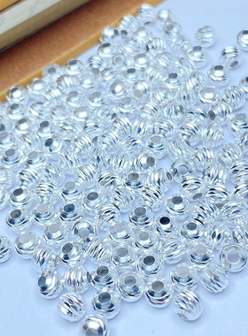 S925银配件批发3-4MM珠车花珠DIY间隔珠散珠手工串珠编绳材料包