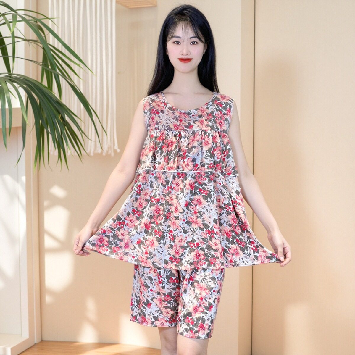 无袖棉绸睡衣女2025新款夏季冰丝防凸点不带胸垫可外穿大码家居服