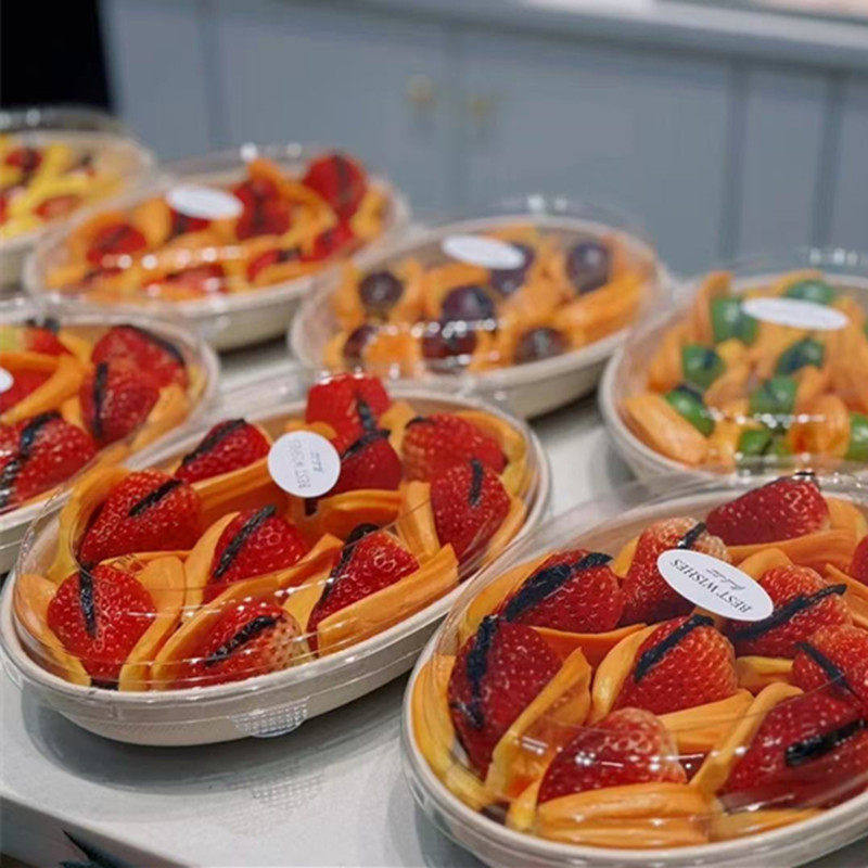 一次性椭圆形轻食打包盒沙拉碗环保水果盒果切拼盘便当盒简餐盒图片