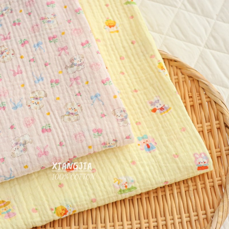 【清新宠物】现货 双层棉纱布 双色水蜜桃 绉布 睡衣  家居服面料