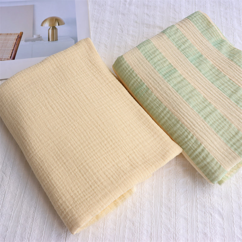 双层棉绉纱布料  绿色条纹  家居服 睡衣面料