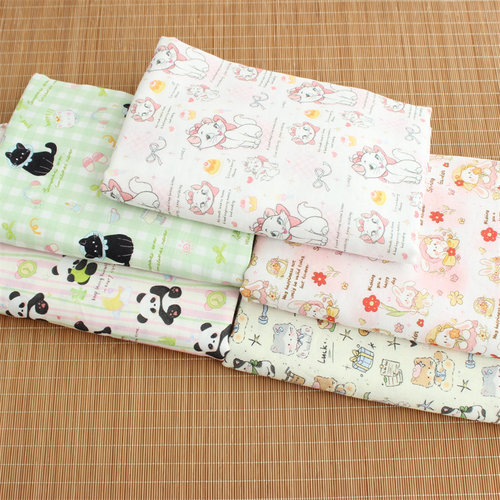 精梳全棉双层纱布 卡通猫咪 睡衣家居服面料