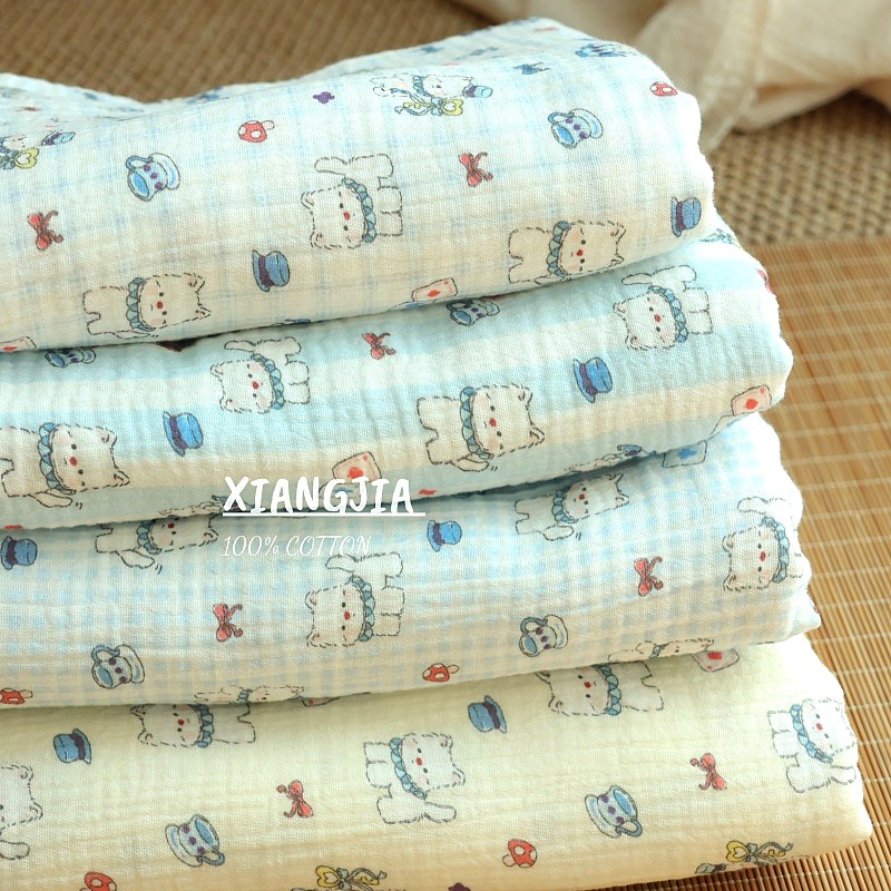 纯棉双层纱布 卡通西高地小狗 婴幼儿包被口水巾 小毯子面料