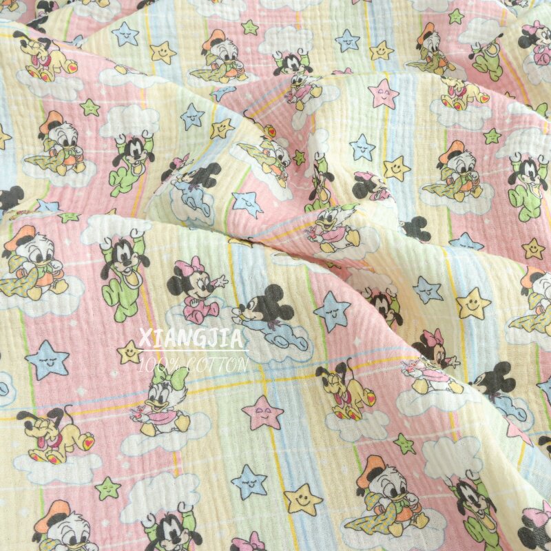 半米价 婴幼儿首选面料 卡通鸭子鼠鼠全棉双层绉纱diy 睡衣包被