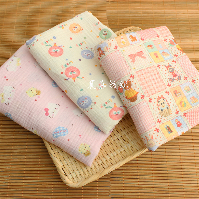 双层棉绉纱布 卡通印花 婴幼儿衣服 小毯子面料