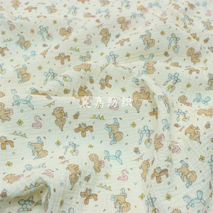 双层棉绉布 纱布卡通印花 布料 婴童服装 小毯子面料