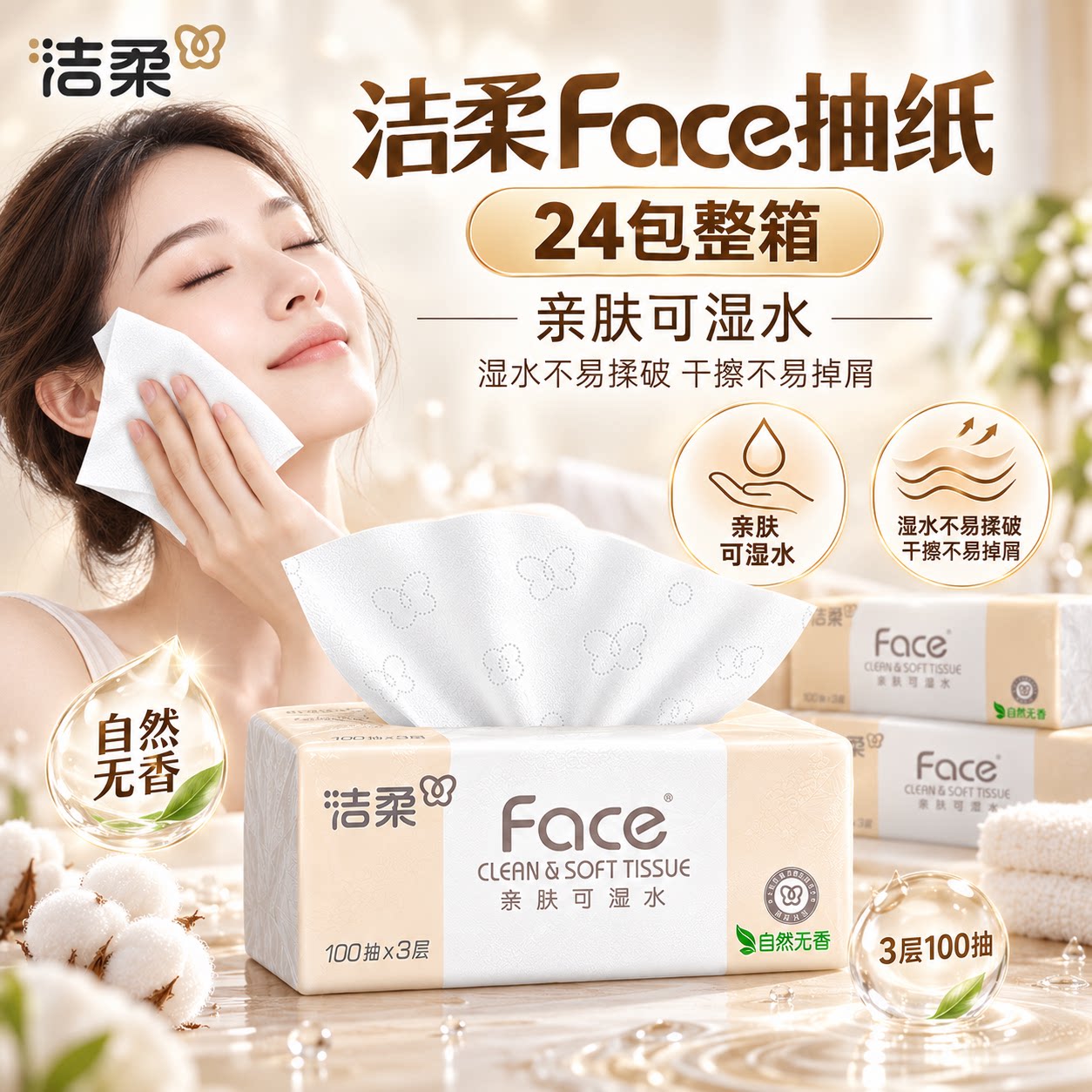 洁柔face纸巾抽纸整箱家用囤货装大包擦手纸抽餐巾纸面巾纸卫生纸